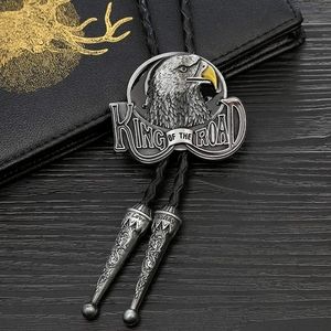 New 39" western eagle Bolo Tie for Men Vintage Shield w/ Handmade Black Leather